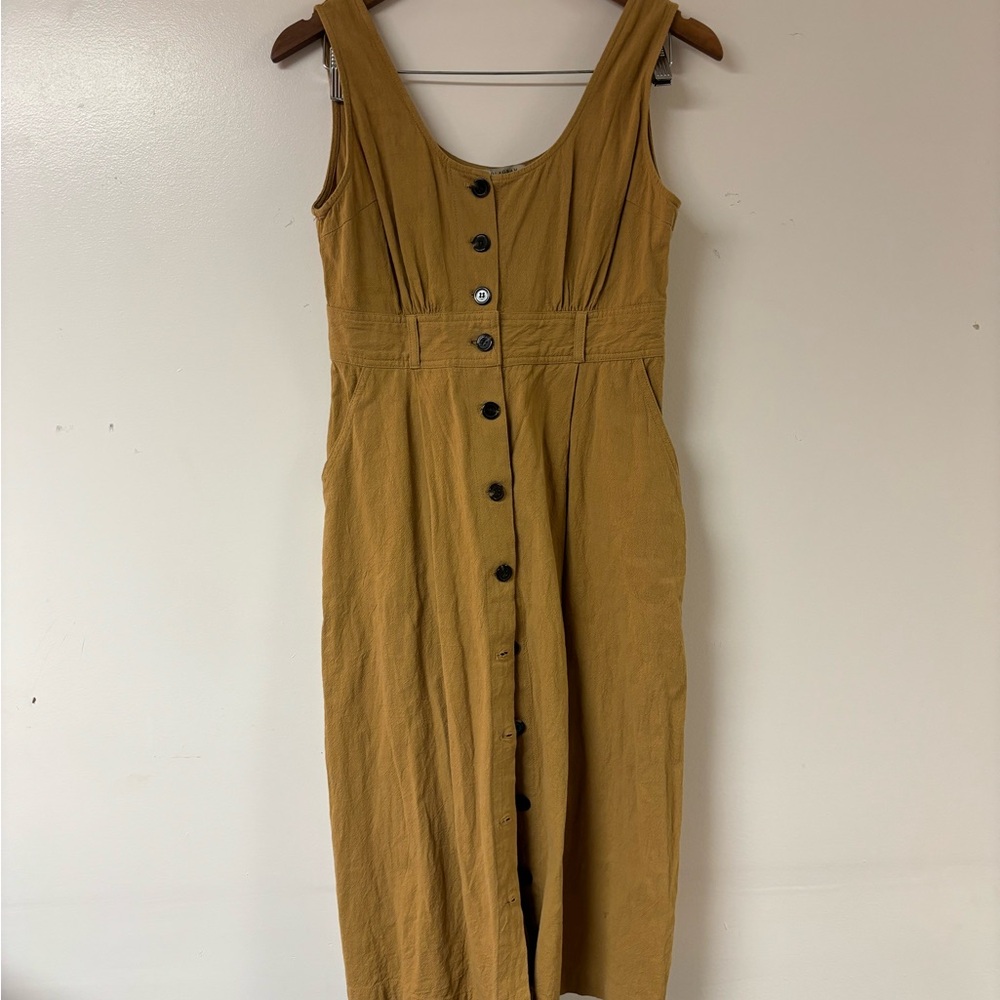 Polagram Button-Front Midi Dress - Tan Size Medium 100% Cotton cottagecore